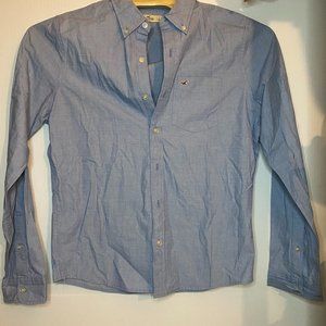 Hollister Shirt Men Large Solid Blue Long Sleeve Button Down Logo Casual Adult